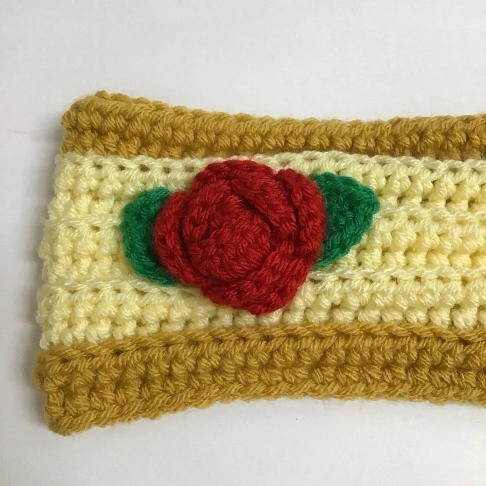 Rose Flower Knit Headband Ear Warmer Handmade Acrylic Hair Band Ski Snowboard